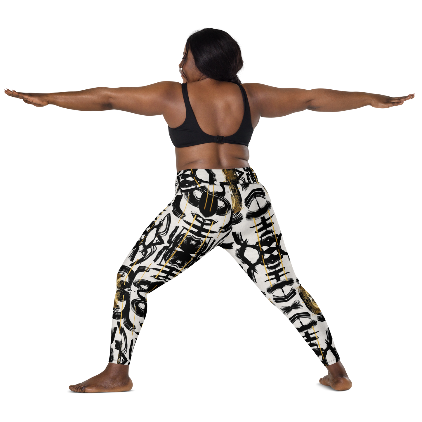 POE Basel Black White and Gold High Waist Legging Women w/Pockets