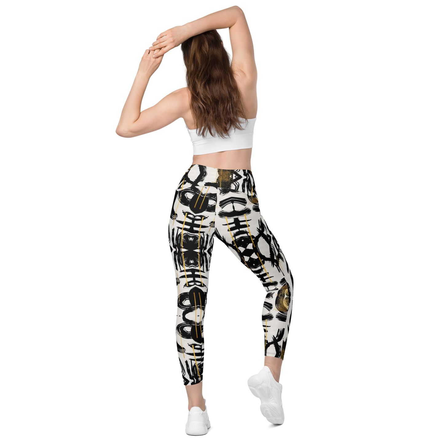 POE Basel Black White and Gold High Waist Legging Women w/Pockets
