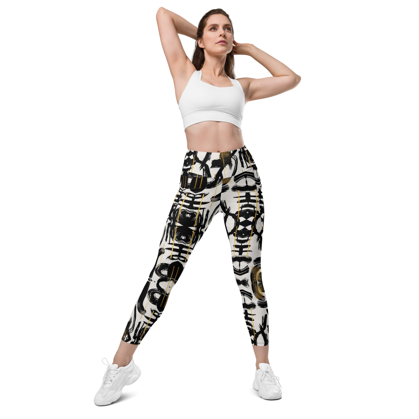 POE Basel Black White and Gold High Waist Legging Women w/Pockets