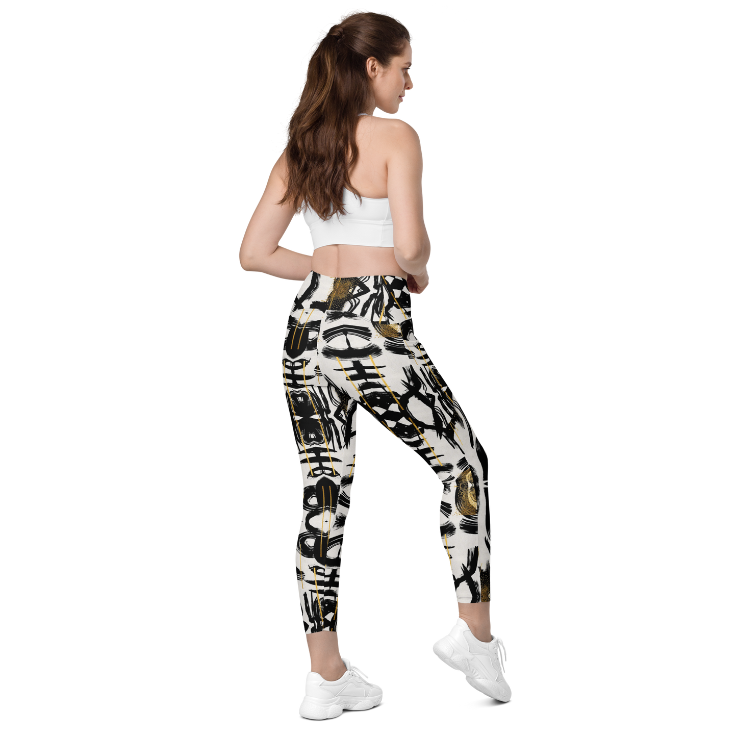 POE Basel Black White and Gold High Waist Legging Women w/Pockets