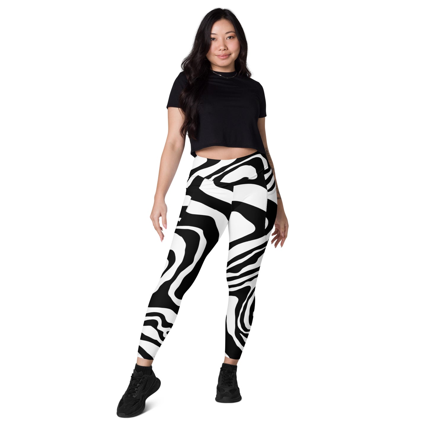 POE BlackWhite Marble Legging with Pockets Women